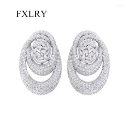 Boucles d'oreilles en peluche fxlry luxe cubique zircon géométrique gros rond sans fin pour femmes bijoux de mariage