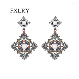 Boucles d'oreilles pendantes FXLRY luxe S925 argent aiguille incrusté Zircon fleur feuille bohème couleur mixte rétro Court Style pour les femmes Jewe