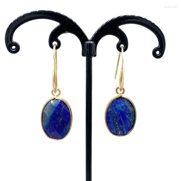 FYJS – boucles d'oreilles pendantes uniques, couleur or jaune clair, Section de forme ovale, Lapis Lazuli, bijoux en pierre de Labradorite