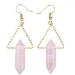 Dangle Oorbellen FYSL Licht Geel Goud Kleur Hexagon Pirsm Rose Pink Quartz Voor Vrouwen Rock Crystal Sieraden