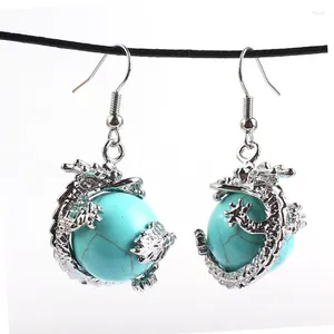 Pendientes colgantes Fysl plateado plateado envoltura china envoltura verde turquesa cuentas de piedra para mujeres joyas de lazuli lapisuli