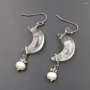 Boucles d'oreilles pendantes FYSL plaqué argent croissant de lune clair Quartz goutte pour femmes oeil de tigre pierre bijoux classiques
