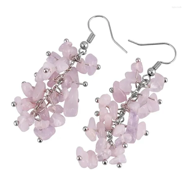 Boucles d'oreilles pendantes FYSL argent plaqué fil enroulé forme irrégulière naturel Rose Quartz goutte pour femmes bijoux