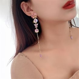 Bengelen oorbellen fyuan mooie vlinderdruppel voor vrouwen lange kwik paarse kristallen bruiloften verloving sieraden cadeau
