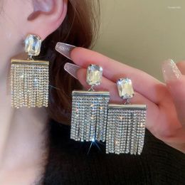 Pendientes colgantes FYUAN geométricos cuadrados gota de cristal Color dorado plata borla larga diamantes de imitación joyería de moda para mujer