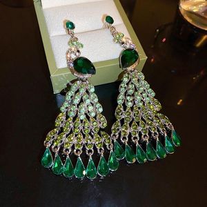 Boucles d'oreilles pendantes FYUAN luxe paon strass dames longue goutte de cristal vert pour les femmes mariages bijoux de mariée