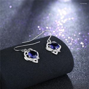 Boucles d'oreilles Garilina en Zircon bleu profond pour femmes, bijoux de couleur argent, vente en gros, cadeaux d'anniversaire de mariage, de fiançailles, AE2271