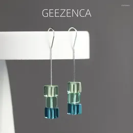 Boucles d'oreilles pendantes GEEZENCA 925 argent Sterling cubique verre coloré pour les femmes conception originale géométrique Chic minimalisme boucle d'oreille 2024