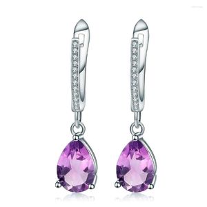 Boucles d'oreilles pendantes Gem's Ballet, améthyste naturelle ovale, en argent Sterling 925, goutte de pierres précieuses pour femmes, bijoux fins de mariage, 3,69 ct