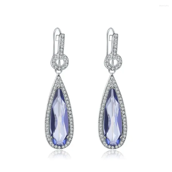 Pendientes de colgación de gema Ballet 925 Joyas finas de plata esterlina para mujeres Classic Natural Iolite Blue Mystic Quartz Gemstone Water Drop