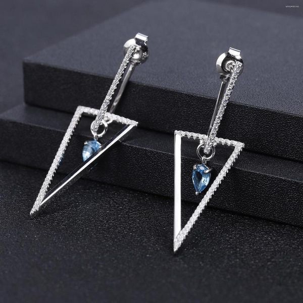 Boucles d'oreilles pendantes GEM'S BALLET naturel bleu suisse topaze pierre précieuse goutte 925 argent Sterling géométrique Triangle pour femmes bijoux