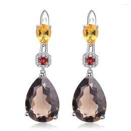 Dange oorbellen Gem's Ballet 10.44ct Natural Smoky Quartz citrine granaat dames bruiloft 925 sterling zilveren druppel fijne sieraden