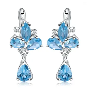 Dangle Oorbellen GEM'S BALLET 925 Sterling Zilveren Bloem 6.69Ct Natuurlijke Zwitserse Blauwe Topaas Edelsteen Drop Voor Vrouwen Fijne Sieraden