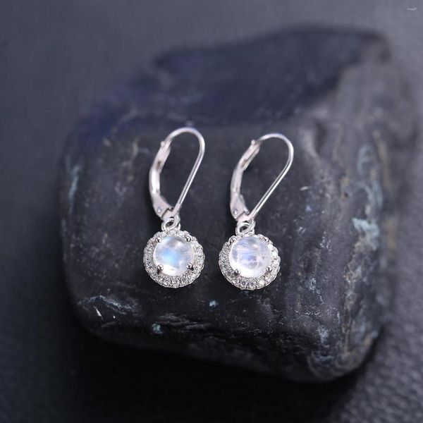 Boucles d'oreilles pendantes GEM'S BALLET en argent Sterling 925, pierre de lune bleue laiteuse naturelle, à levier pour femmes, bijoux fins de mariage