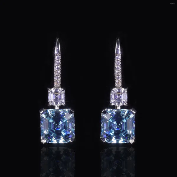 Boucles d'oreilles en peluche Gem's Ballet Diamond-Fire CZ-Light Aqua Blue Blue Gold Gold 925 Silver Silver Hook pour femmes