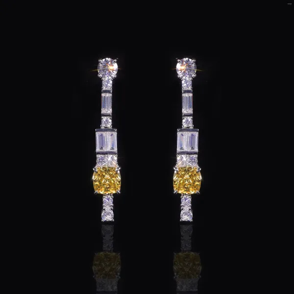 Pendientes colgantes GEM'S BALLET Luxury Diamond-fire CZ- Fancy Light Yellow Pink 925 Sterling Silver para mujer