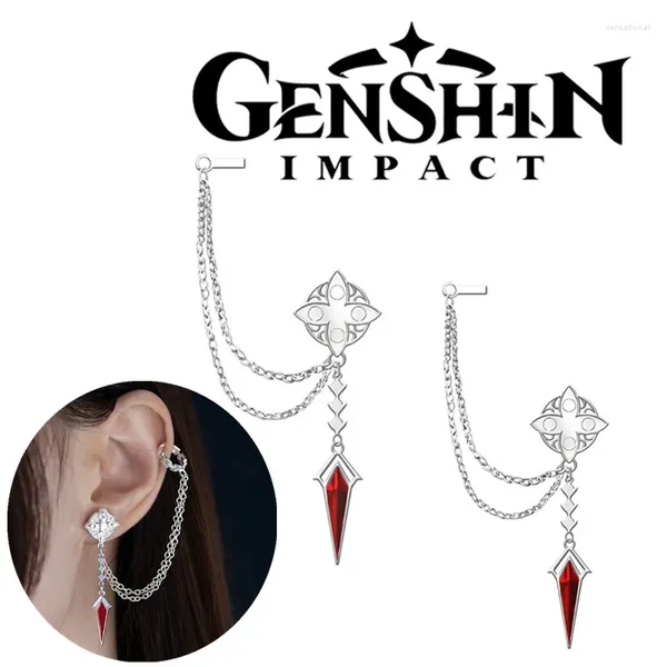 Boucles d'oreilles en peluche genshin impact cosplay eleven fatui harbingers tartaglia regrator dottore bijoux étouffer la boucle oreille accessoires accessoires