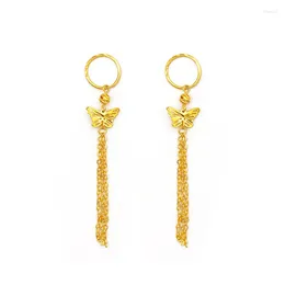 Boucles d'oreilles pendantes en or véritable 18K AU750, goutte Simple, Design papillon prune pour femmes, bijoux fins avec pompon, 2023