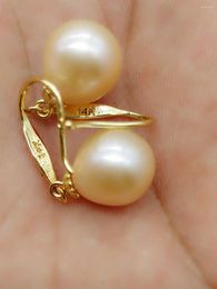 Boucles d'oreilles pendantes véritables boucles d'oreilles en perles des mers du sud, rose pâle, 9-11MM, or 14 carats/20
