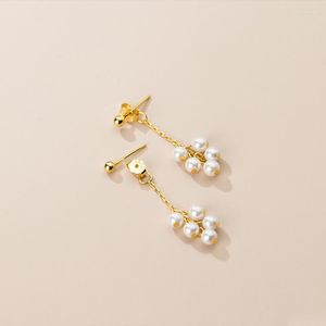 Boucles d'oreilles pendantes en argent Sterling 925 véritable, petites perles, goutte avant et arrière, bijoux fins pour femmes
