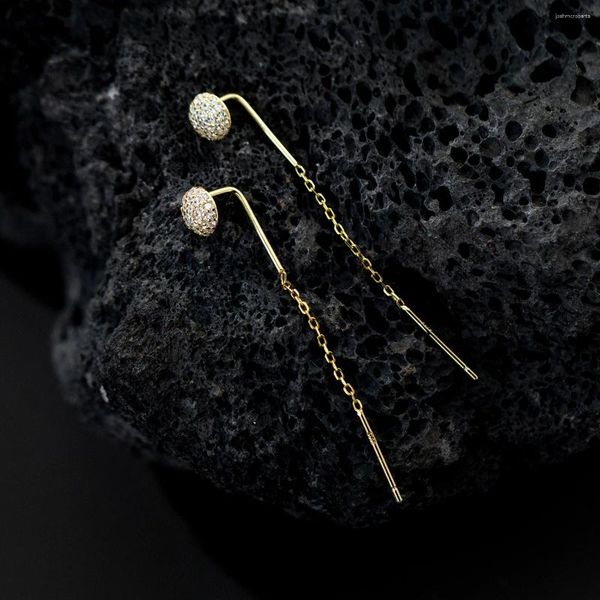 Pendientes colgantes genuinos 925 STERLING STERLING Golden Micro-pavimentada gota de gota de gota a través de Joyería Fina para mujeres para mujeres