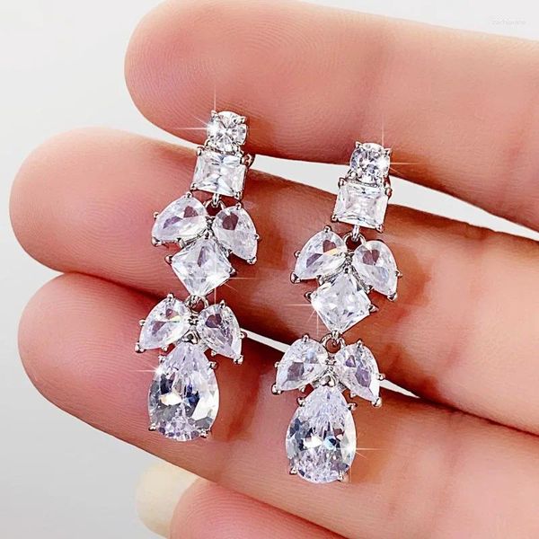 Boucles d'oreilles pendantes en argent Sterling 925 véritable pour femmes, bijoux Chic et charmant en Zircon Goth pour robe de soirée de mariage, 2023