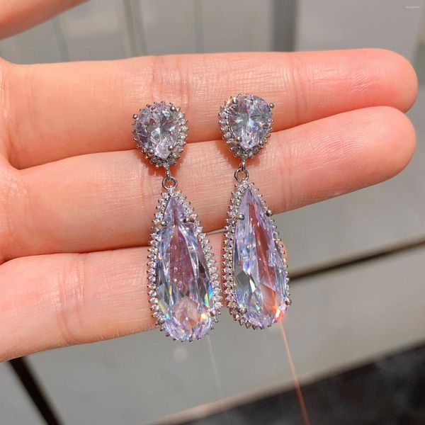 Boucles d'oreilles en peluche réelles réelles bijoux nets érias rouges drop brop blanc diamant grand super flash zircon tempérament femelle