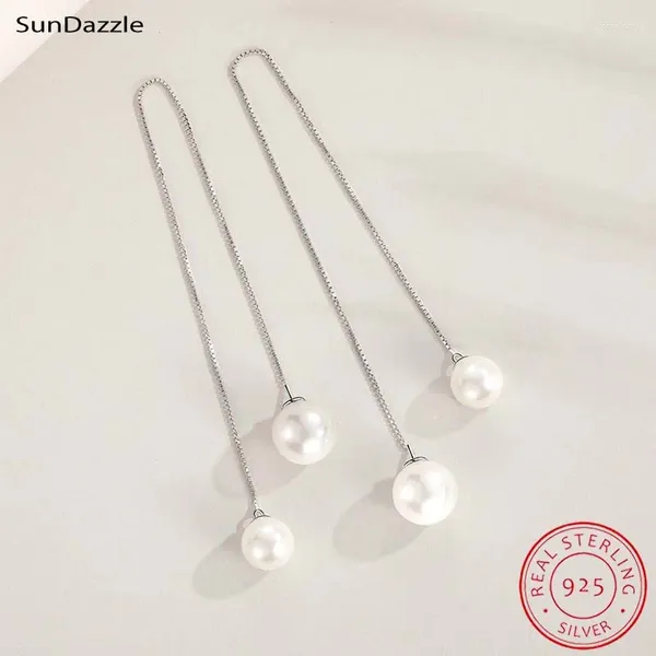 Boucles d'oreilles en peluche authentique réel pur solide 925 argent sterling long pour femmes