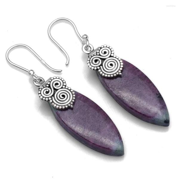 Boucles d'Oreilles Pendantes Véritable Rubis Zoistie Argent Sterling 925 47 Mm 2SE0397