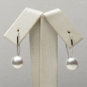 Boucles d'oreilles pendantes véritables perles d'eau douce blanches en argent sterling avec fil d'oreille