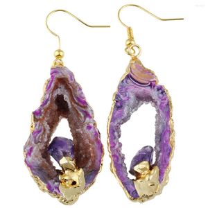 Dange oorbellen Geode Druzy Agate Earring Reiki genezing Amethyst onregelmatige drop vrouwen sieraden zoete meisjes geschenk