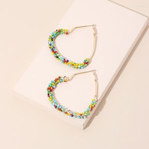 Bengelen oorbellen geometrische hand gewikkeld rijst kralen gevlochten bloemenlegering kleurrijke stijl zoet voor vrouwen sieraden