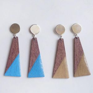 Boucles d'oreilles pendantes géométrique trapèze bois pour femmes mode ton résine époxy embelli Triangle bijoux en bois en gros