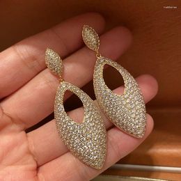 Boucles d'oreilles pendantes géométriques goutte d'eau tempérament doux Long gland Zircon bijoux mode pour femmes Vintage coréen creux mariage