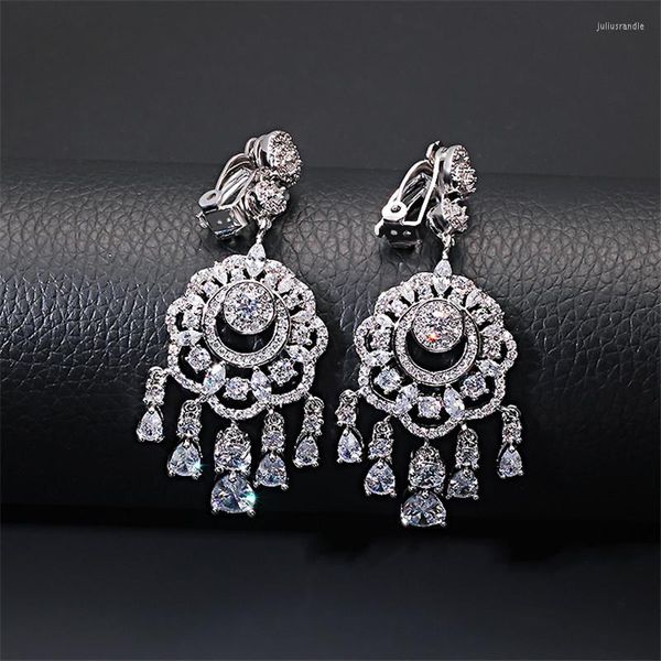 Boucles d'oreilles pendantes géométriques avec gouttes d'eau à franges en Zircon, bijoux ronds creux pour fête de mariage et de mariée
