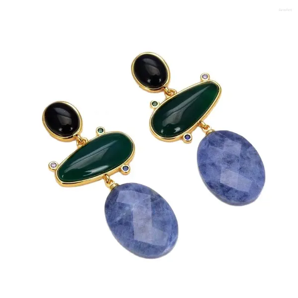 Pendientes colgantes GG joyería piedra Natural ágatas verdes azul ovalado sodalita ónix Stud de moda para mujeres