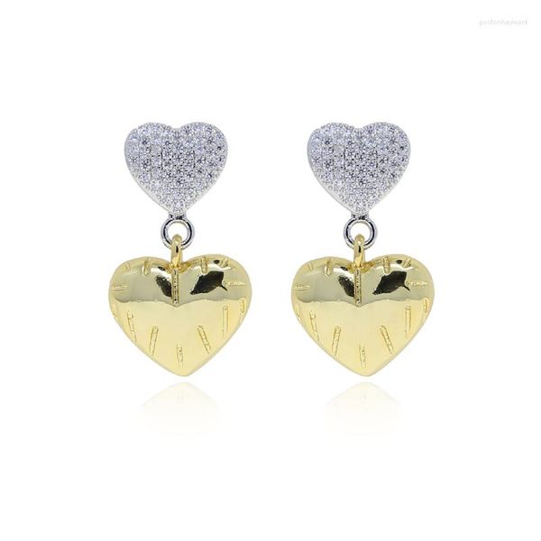 Pendientes colgantes Regalo de novia Joyería de moda Color dorado Doble 2 corazones Encanto Pendiente de gota colgante