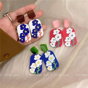 Dangle Oorbellen Meisjesachtig Reliëf Afdrukken Trendy Geometrische Acryl Drop Earring Voor Vrouwen Hanger Leuke Koreaanse Sieraden
