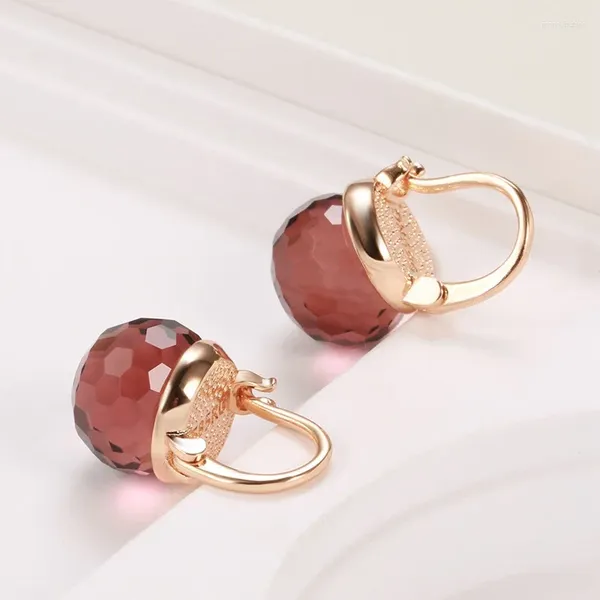 Boucles d'oreilles pendantes en forme de boule de verre, bijoux fins de mariage élégants, coupe de Football, Clip en cristal rouge émeraude, or Rose 585