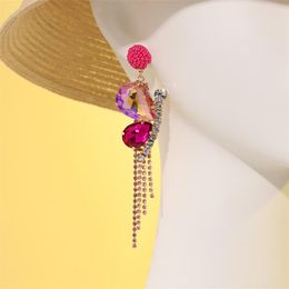 Boucles d'oreilles pendantes en verre strass, ensemble de griffes de luxe en Zircon, Style plage, pendentif Long Design, bijoux