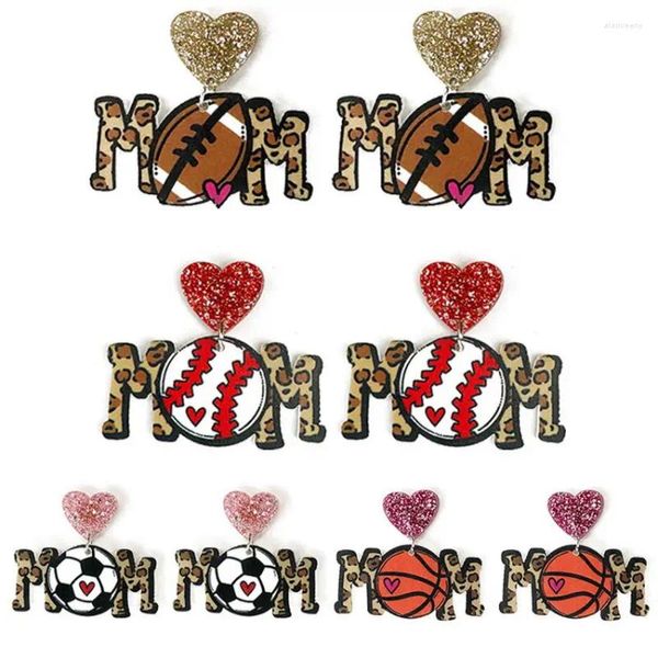 Boucles d'oreilles pendantes paillettes coeur acrylique léopard Baseball Football maman pour femmes maman balle fête des mères bijoux