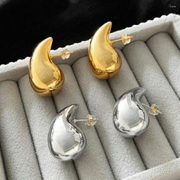 Boucles d'oreilles pendantes en forme de larme épaisse et brillante, cerceaux en métal de Style français, Vintage plaqué or, dôme épais pour femmes