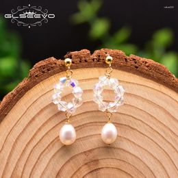 Boucles d'oreilles en peluche Glseevo Handmade Freshwater Pearl Drop pour ami d'anniversaire cadeaux en verre pierre mignonne bijoux femmes Orecchini GE0956