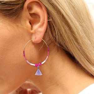 Dange oorbellen Go2boho Purple Tassel Hoop roestvrijstalen mode sieraden Ruby ombre Miyuki zaad kralen Boho Crystal -oors voor vrouwen