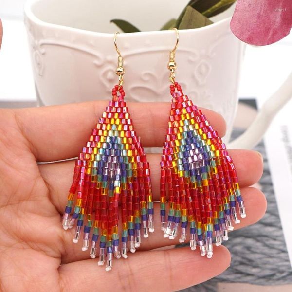 Pendientes colgantes Go2Boho Seed Beaded Native Style Tassel Fringe Pendiente para mujer Jewelry Beads Woven Pendient Jewelry regalo hecho a mano