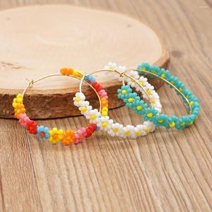 Bengelen oorbellen go2boho roestvrijstalen oorbel mode sieraden multicolor miyuki 11/o zaad kralen madeliefje bloem hoepel voor vrouwen sieraden