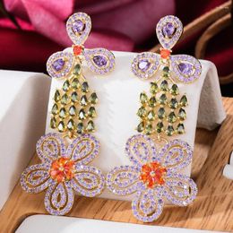 Dangle Oorbellen GODKI 53mm Multicolor Lange Bloemen Drop Earring Voor Vrouwen Wedding Party Dubai Bruids Sieraden Boucle D' oreille