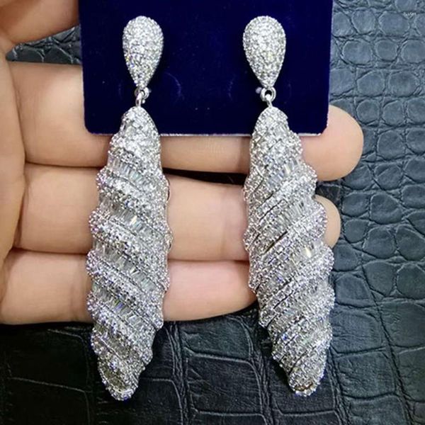 Boucles d'oreilles pendantes GODKI 77mm 3 tons luxe bâton géométrie complète Mirco pavé cubique zircone Naija mariage boucle d'oreille bijoux de mode