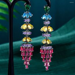 Boucles d'oreilles pendantes GODKI grande mode plume de luxe pour les femmes mariage mariée Boucle D'oreille Femme 2024