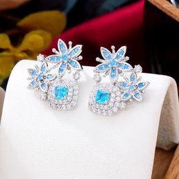 Pendientes colgantes GODKI, moda, flores, circonita cúbica, dijes de moda, DUBAI, gran aro redondo, pendiente llamativo para mujer, joyería de boda